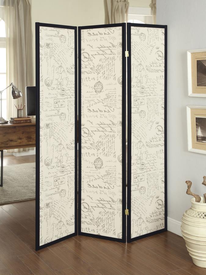 Felice - 3 - Panel Room Divider Folding Screen - French Script