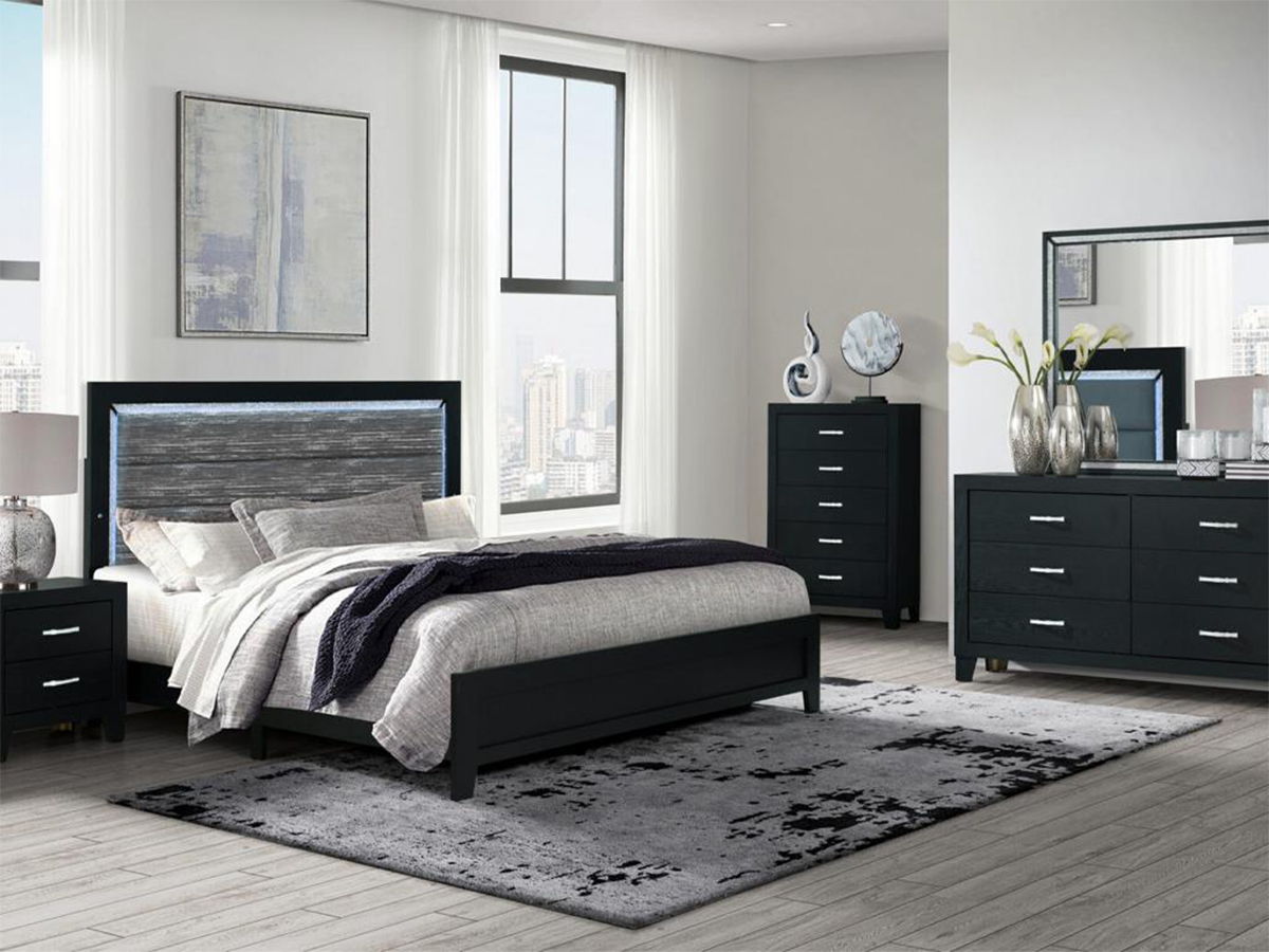 Global Reid - King Bed With LED Accent Lighting - Black