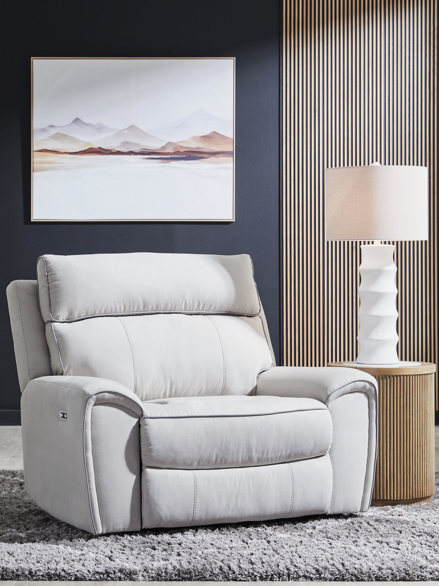 Social Pointe - Pearl / Ash - Power Recliner / Adjustable Headrest
