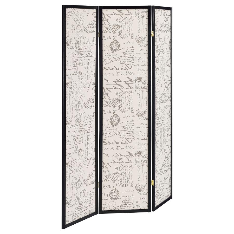Felice - 3 - Panel Room Divider Folding Screen - French Script