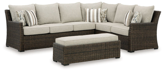 Brook Ranch - Sofa Sectional, Bench With Cushion (Set of 3) - Brown