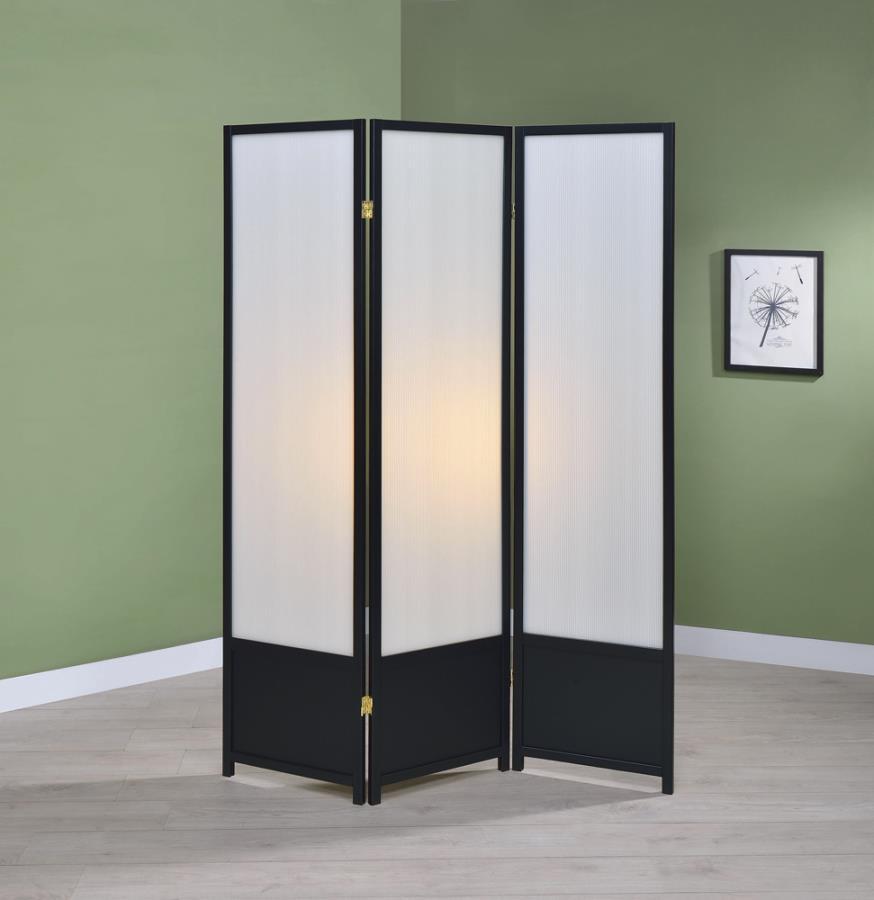 Calix - 3 - Panel Room Divider Folding Shoji Screen - Black