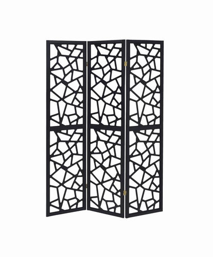 Nailan - 3 - Panel Room Divider Folding Screen Open Mosaic - Black