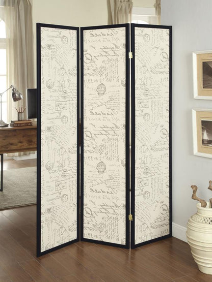 Felice - 3 - Panel Room Divider Folding Screen - French Script