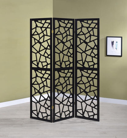 Nailan - 3 - Panel Room Divider Folding Screen Open Mosaic - Black