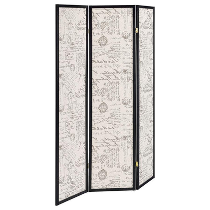 Felice - 3 - Panel Room Divider Folding Screen - French Script