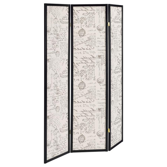 Felice - 3 - Panel Room Divider Folding Screen - French Script