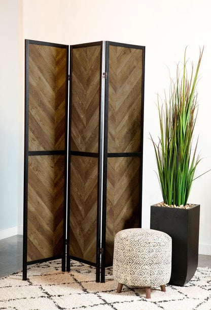 Marlene - 3 - Panel Room Divider Folding Screen - Rustic Tobacco