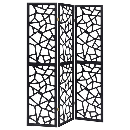 Nailan - 3 - Panel Room Divider Folding Screen Open Mosaic - Black