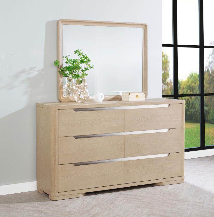 Ladera - 6-Drawer Bedroom Dresser And Mirror - Light Elm