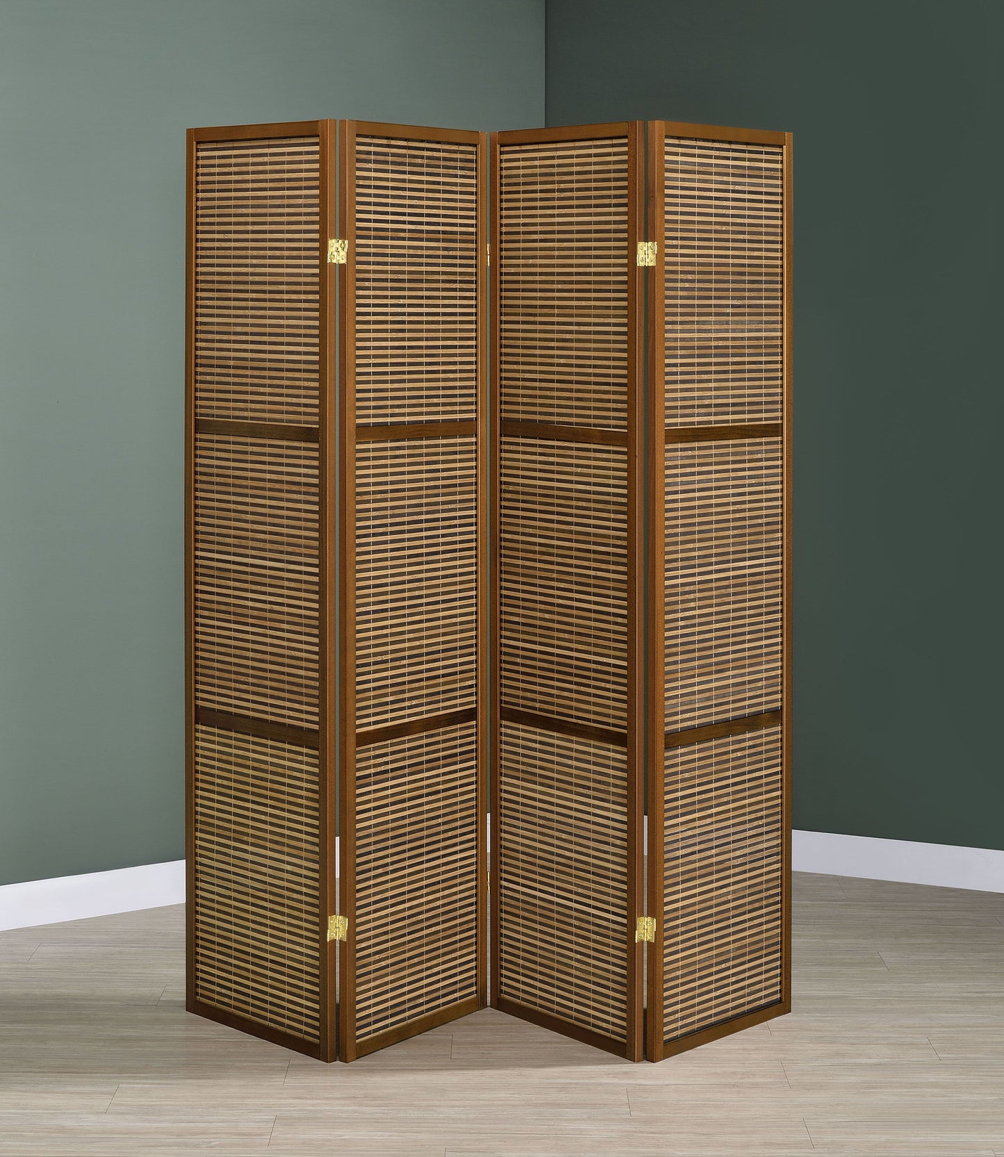 Browning - 4 - Panel Bamboo Room Divider Folding Screen - Walnut
