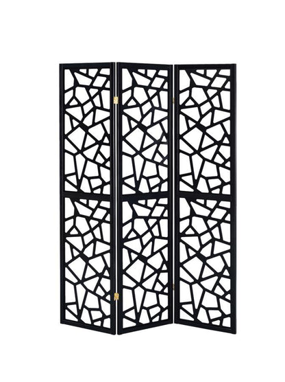 Nailan - 3 - Panel Room Divider Folding Screen Open Mosaic - Black
