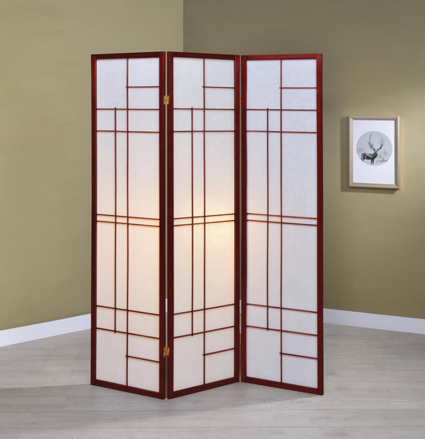 Katerina - 3 - Panel Room Divider Folding Shoji Screen - Cherry